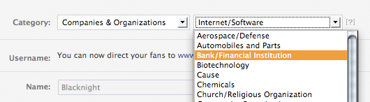 Choose your facebook page classification / category
