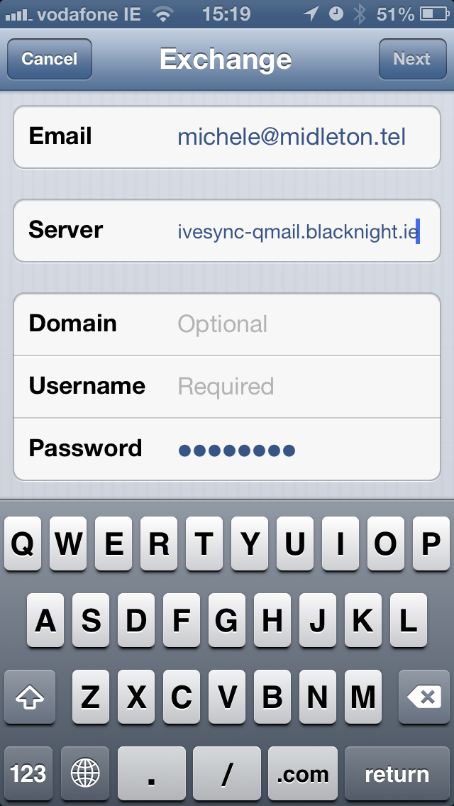 Configuration screen iphone